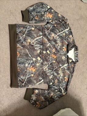SHEIN Brown Camo Utility Jacket with Autumn Leaf Print